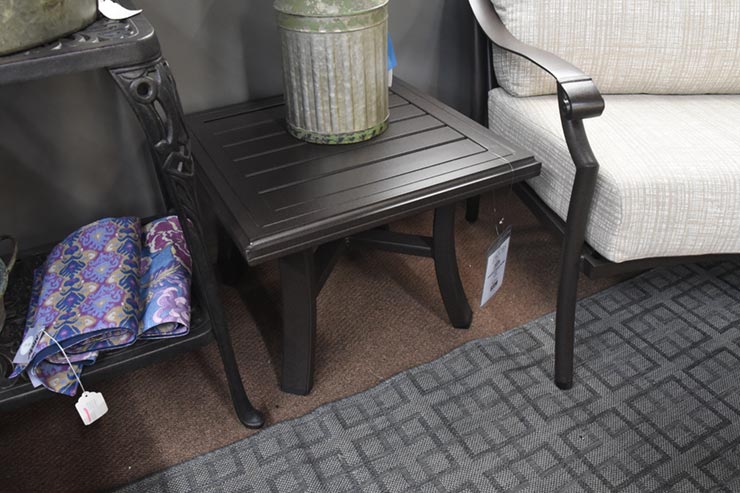 Tropitone Banchetto 24" Square Slat Side Table is available in our Jacobs Custom Living Spokane Valley WA Showroom.