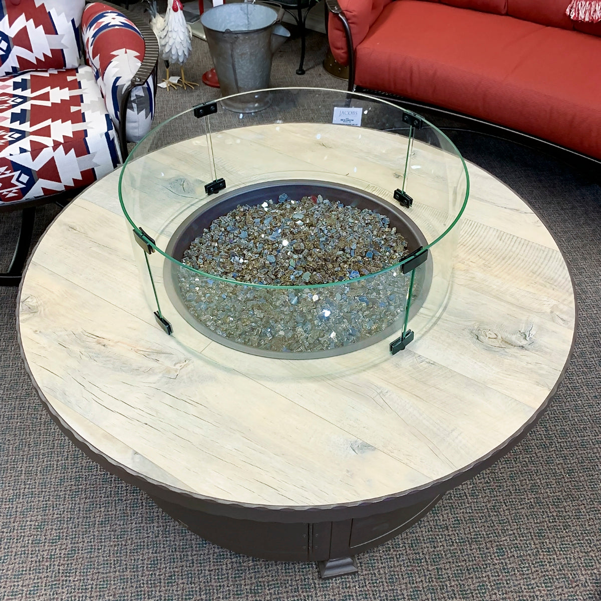O.W. Lee Buckskin 42" Round Fire Pit W/Hammered Edge Santorini Rectangle Fire Pit is available at Jacobs Custom Living our Jacobs Custom Living Spokane Valley showroom.