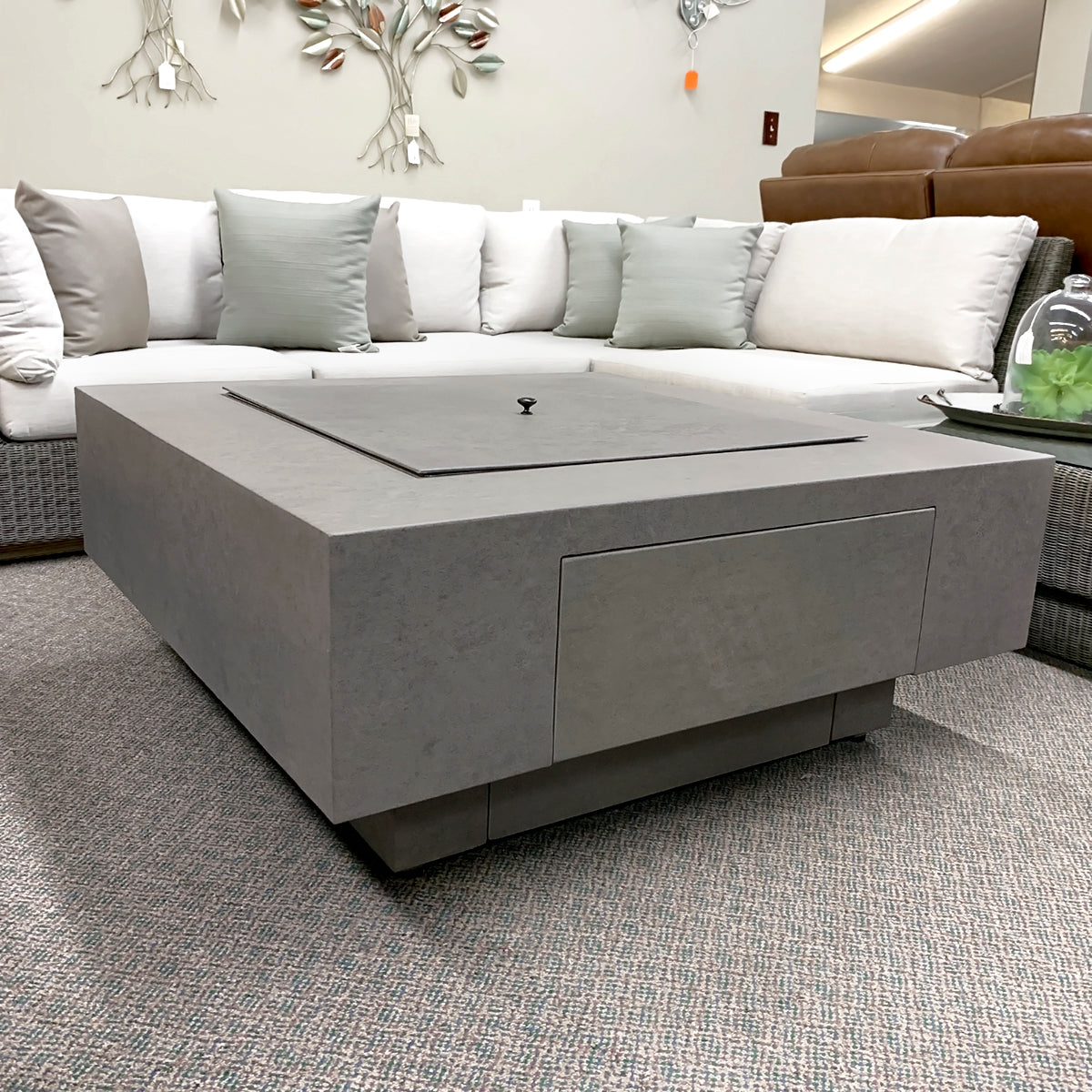 Patio Renaissance Faux Concrete 42" Square Fire Pit with Lid is available at Jacobs Custom Living our Jacobs Custom Living Spokane Valley showroom.