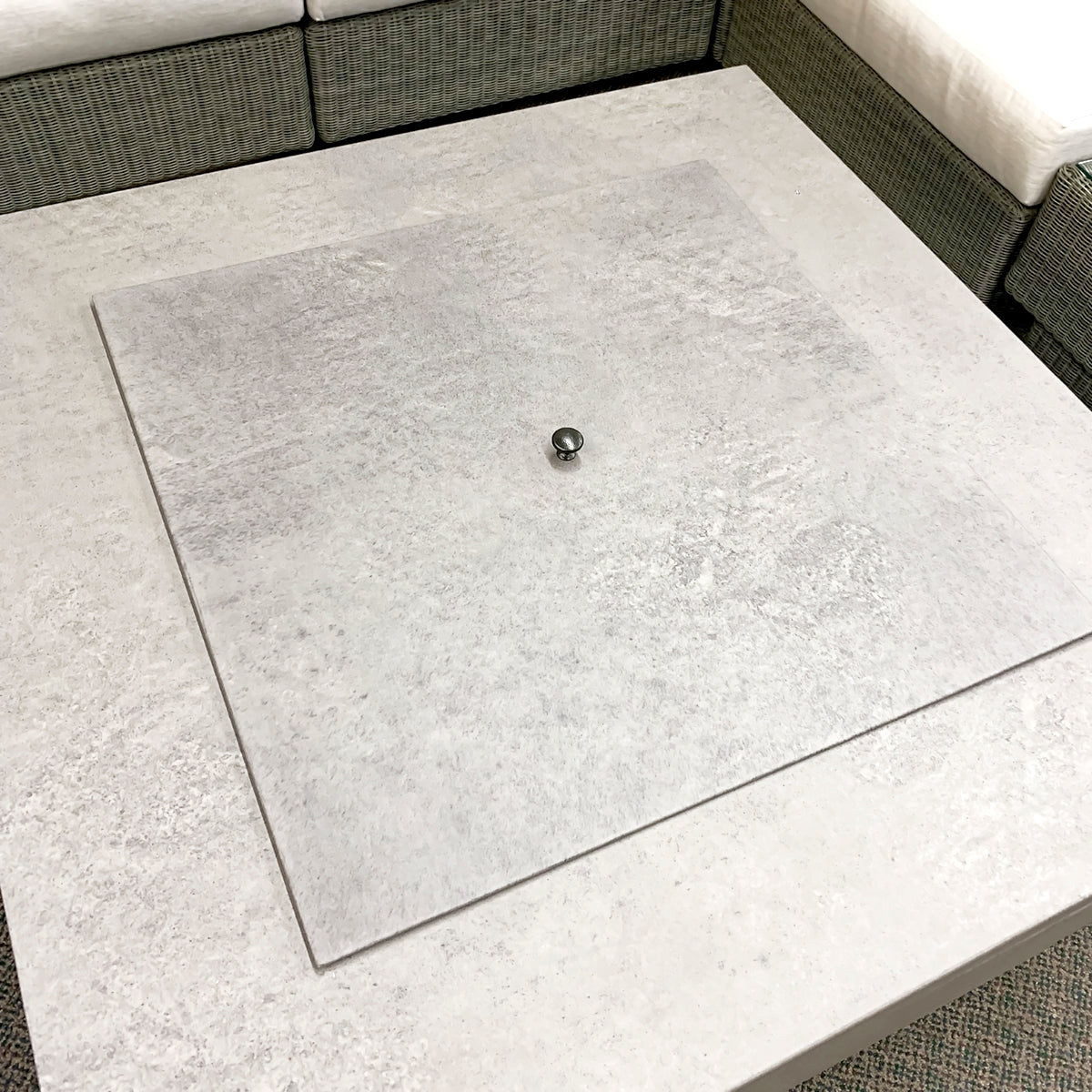 Patio Renaissance Faux Concrete 42" Square Fire Pit with Lid is available at Jacobs Custom Living our Jacobs Custom Living Spokane Valley showroom.
