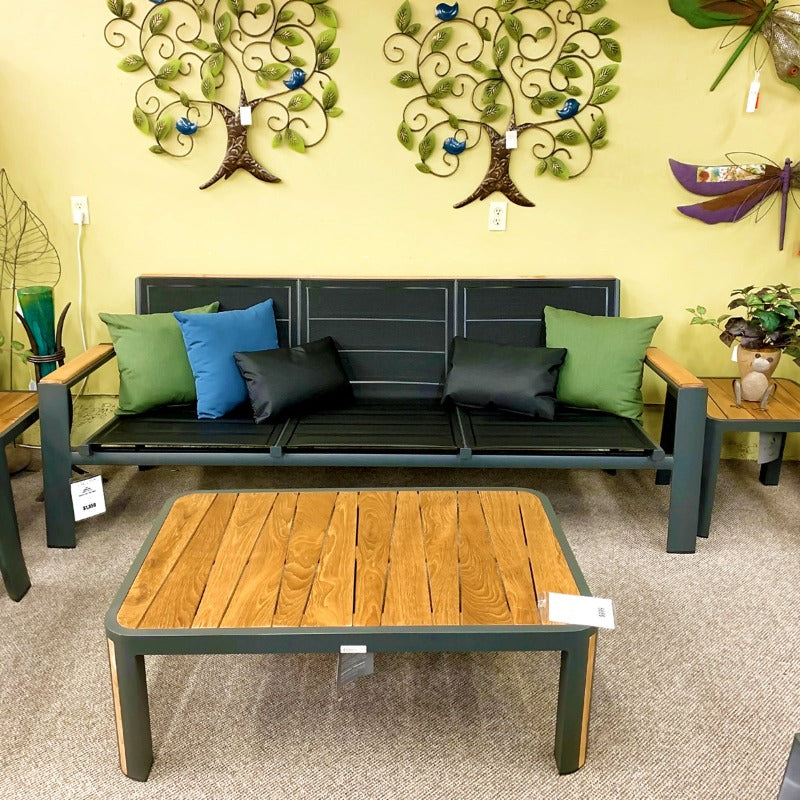 IndoSoul Geneva Outdoor Patio Coffee Table With Full Teak Top in our Jacobs Custom Living Spokane Valley showroom.