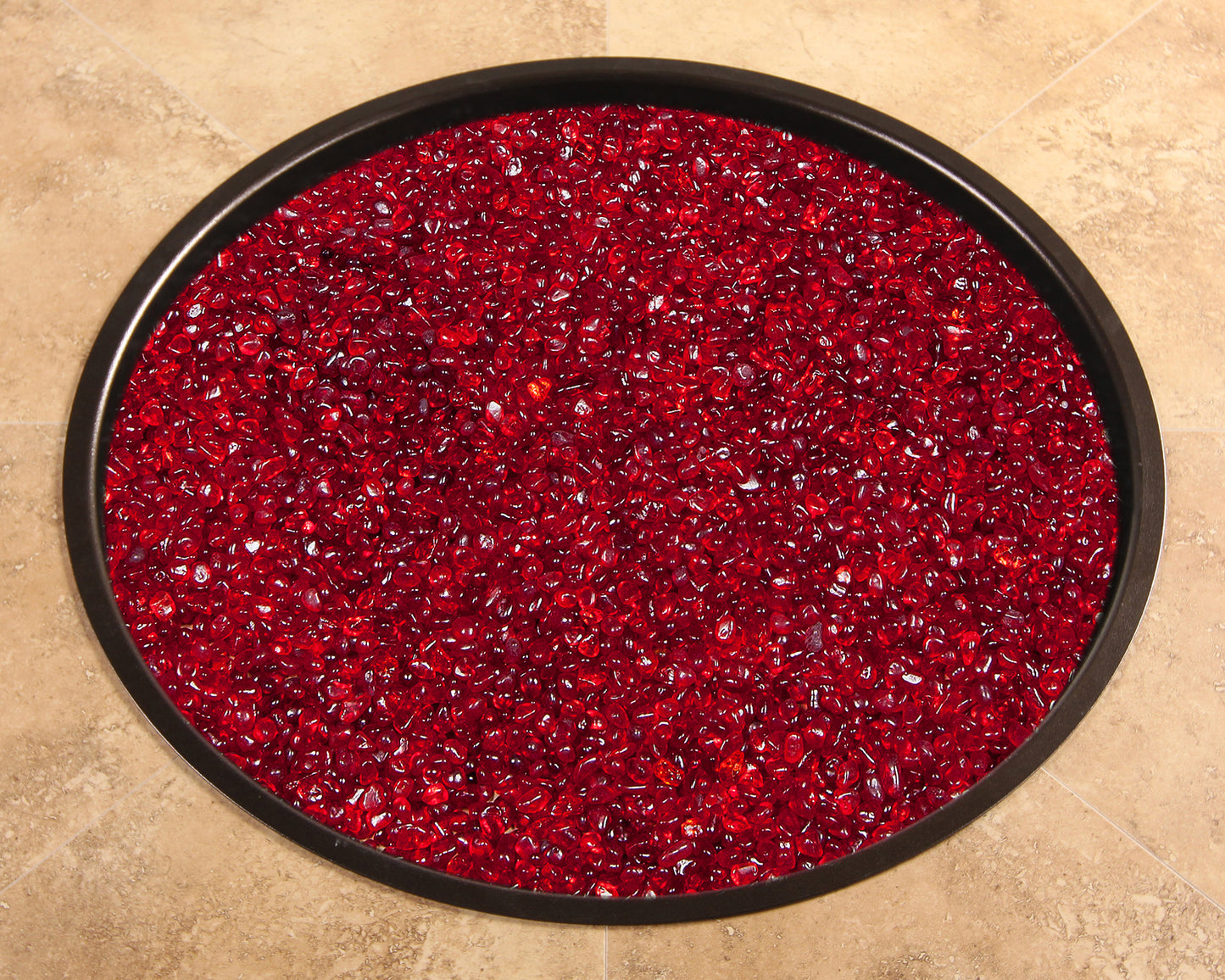 Ruby Tumbled Glass Fire Media Kit is available at Jacobs Custom Living Spokane Valley showroom.