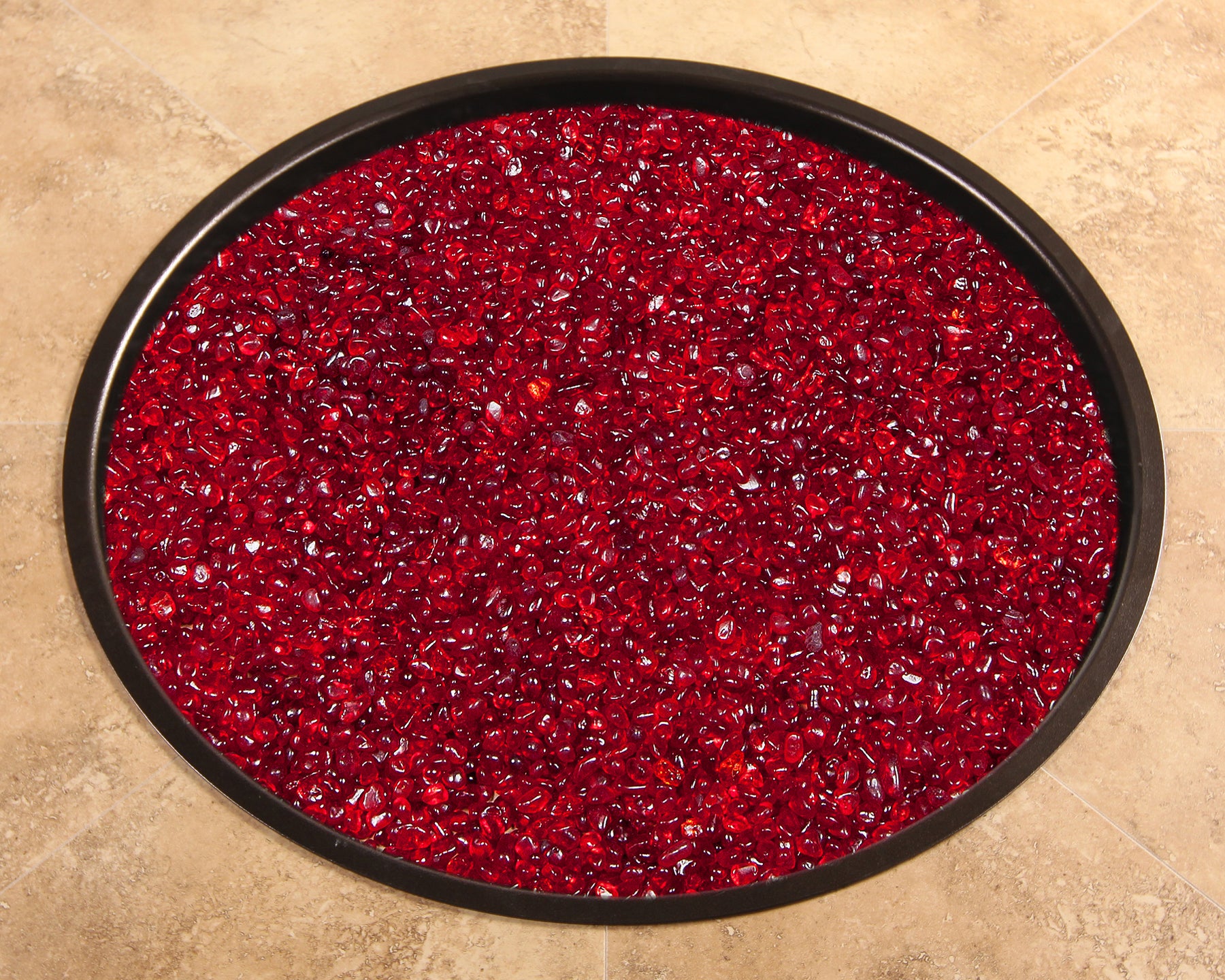 Ruby Tumbled Glass Fire Media Kit is available at Jacobs Custom Living Spokane Valley showroom.