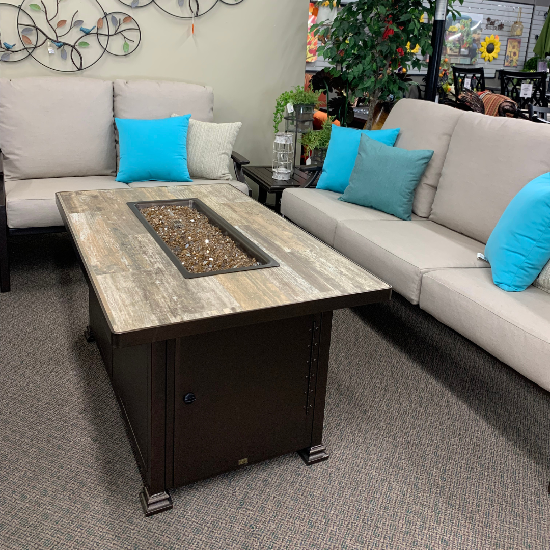 OW Lee Fire Pit - Santorini Venice Beach 30" x 50" Rectangular Chat Height Fire Table is available at Jacobs Custom Living.