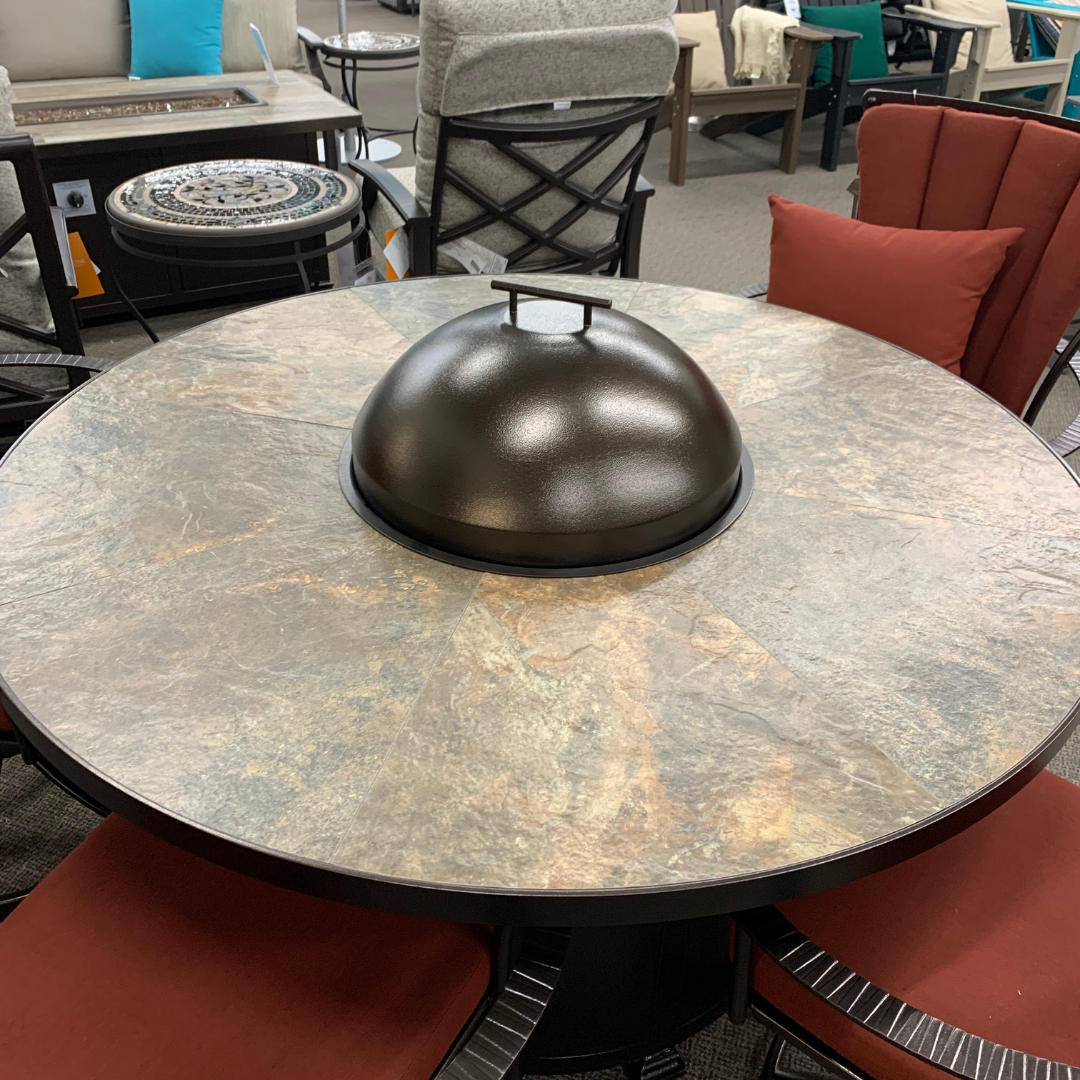 OW Lee Rustic Slate 54" Round Dining Height Fire Table | Jacobs Custom Living