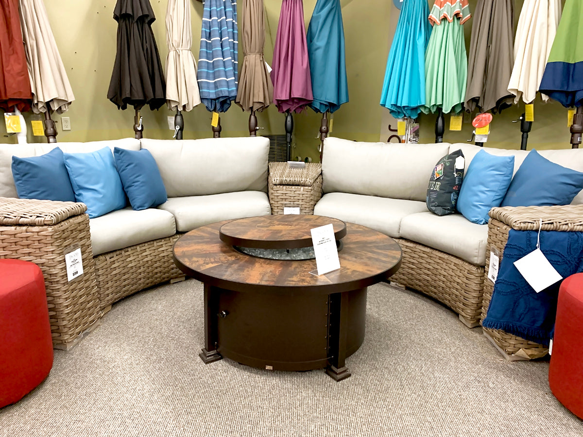 Leisure Garden Sunset Curved Patio Sectional is available at Jacobs Custom Living our Jacobs Custom Living Spokane Valley showroom.