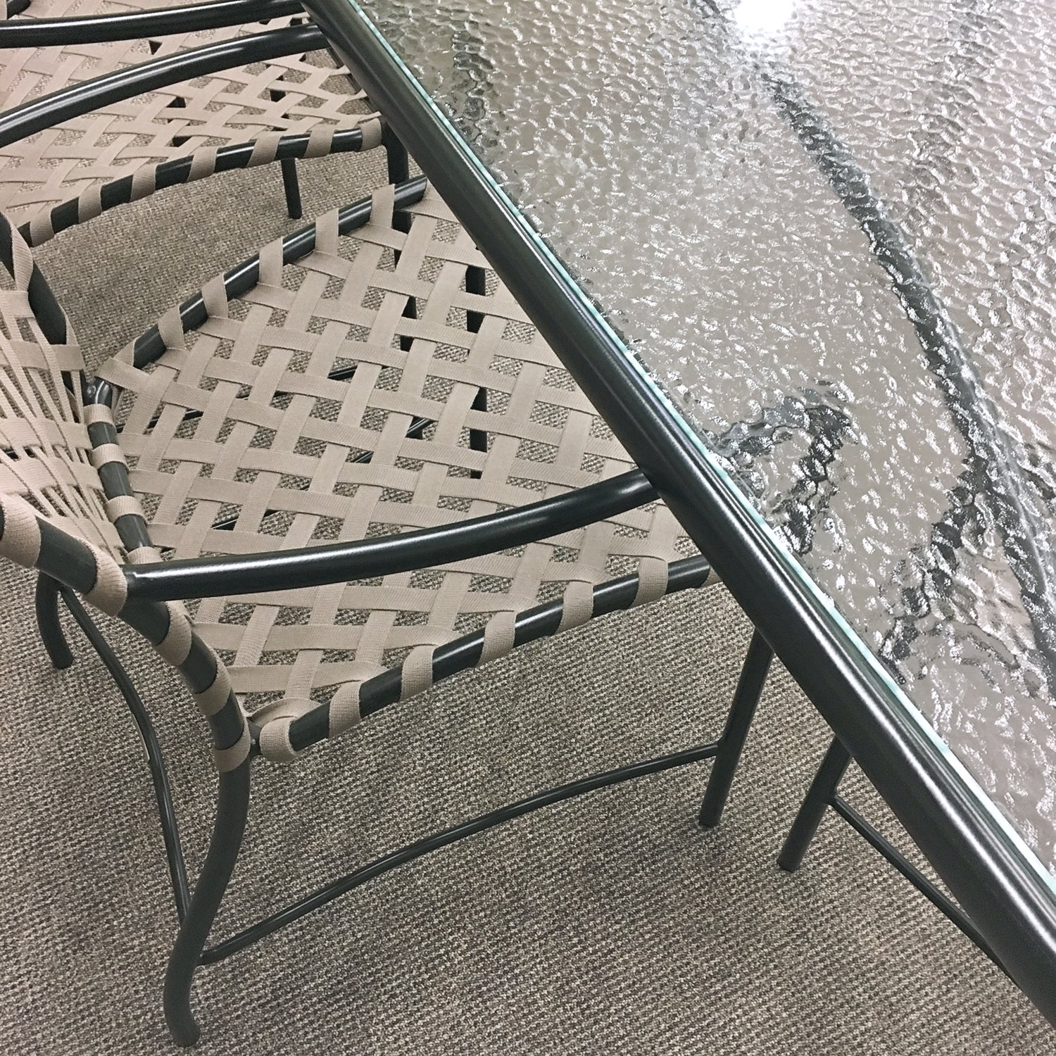 The Brown Jordan Tamiami 43"x77" Glass Top Dining Table is available in our Jacobs Custom Living Spokane Valley showroom.